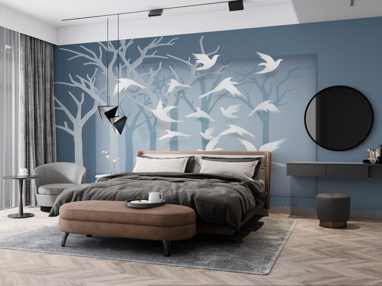 Fototapeta oblohu nad nočnou húštinou križuje skupina ľahkých vtákov