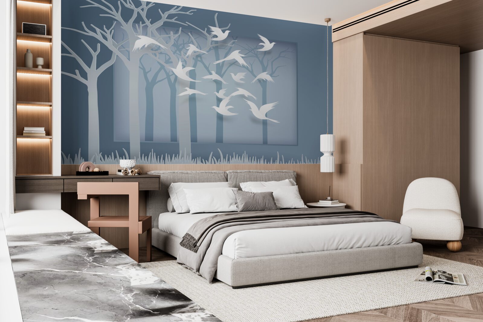 Fototapeta oblohu nad nočnou húštinou križuje skupina ľahkých vtákov