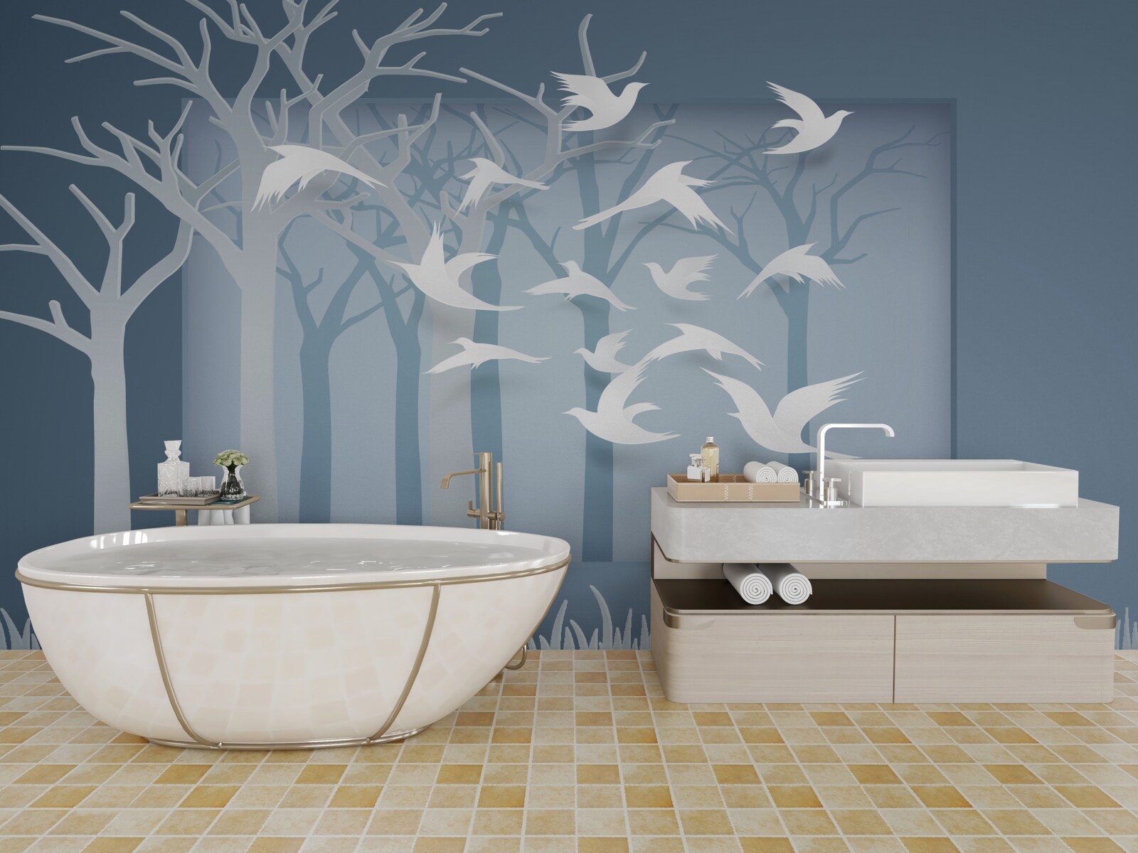 Fototapeta oblohu nad nočnou húštinou križuje skupina ľahkých vtákov