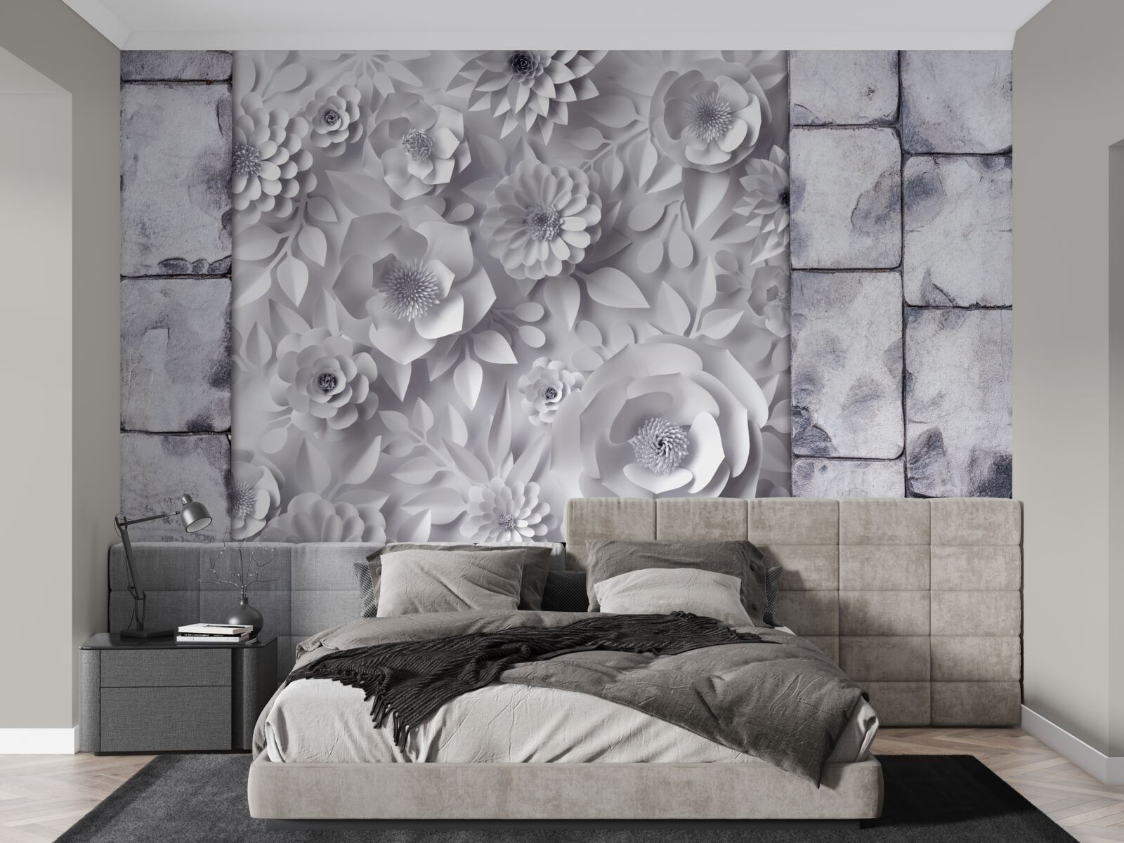 Fototapeta viacfarebné, trojrozmerné kvety boli umiestnené na tehlovom pozadí