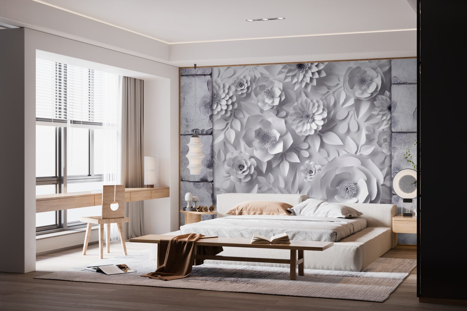 Fototapeta viacfarebné, trojrozmerné kvety boli umiestnené na tehlovom pozadí