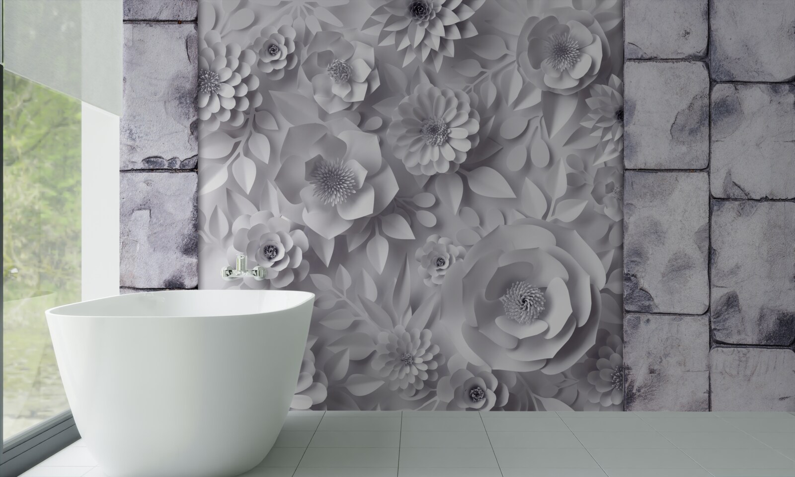 Fototapeta viacfarebné, trojrozmerné kvety boli umiestnené na tehlovom pozadí