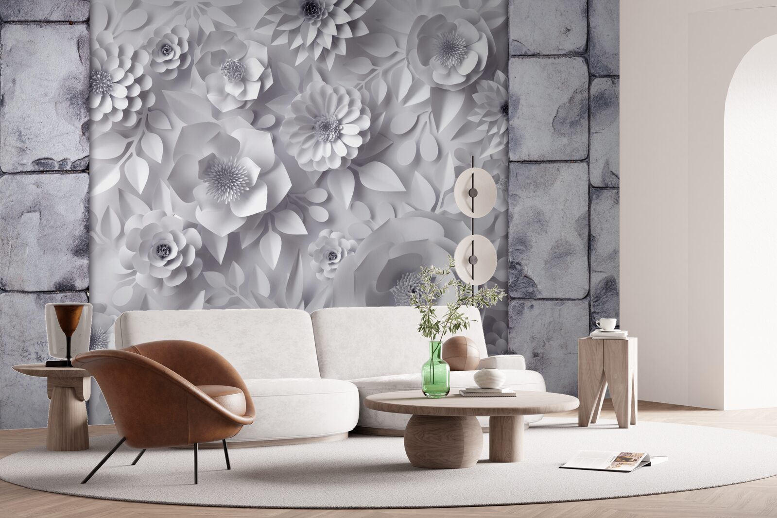 Fototapeta viacfarebné, trojrozmerné kvety boli umiestnené na tehlovom pozadí