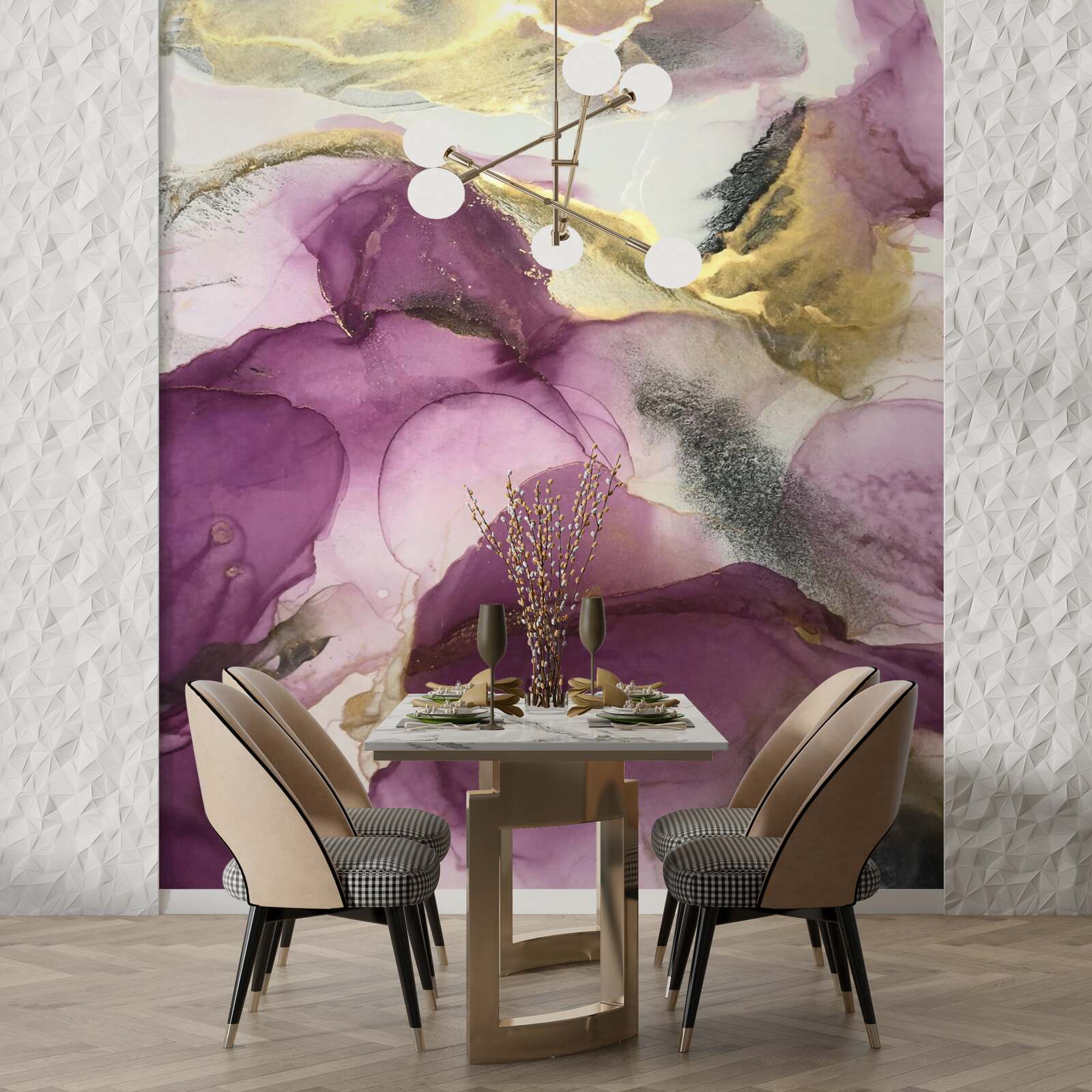 Fototapeta abstrakcia v podobe vtákov na fialových listoch