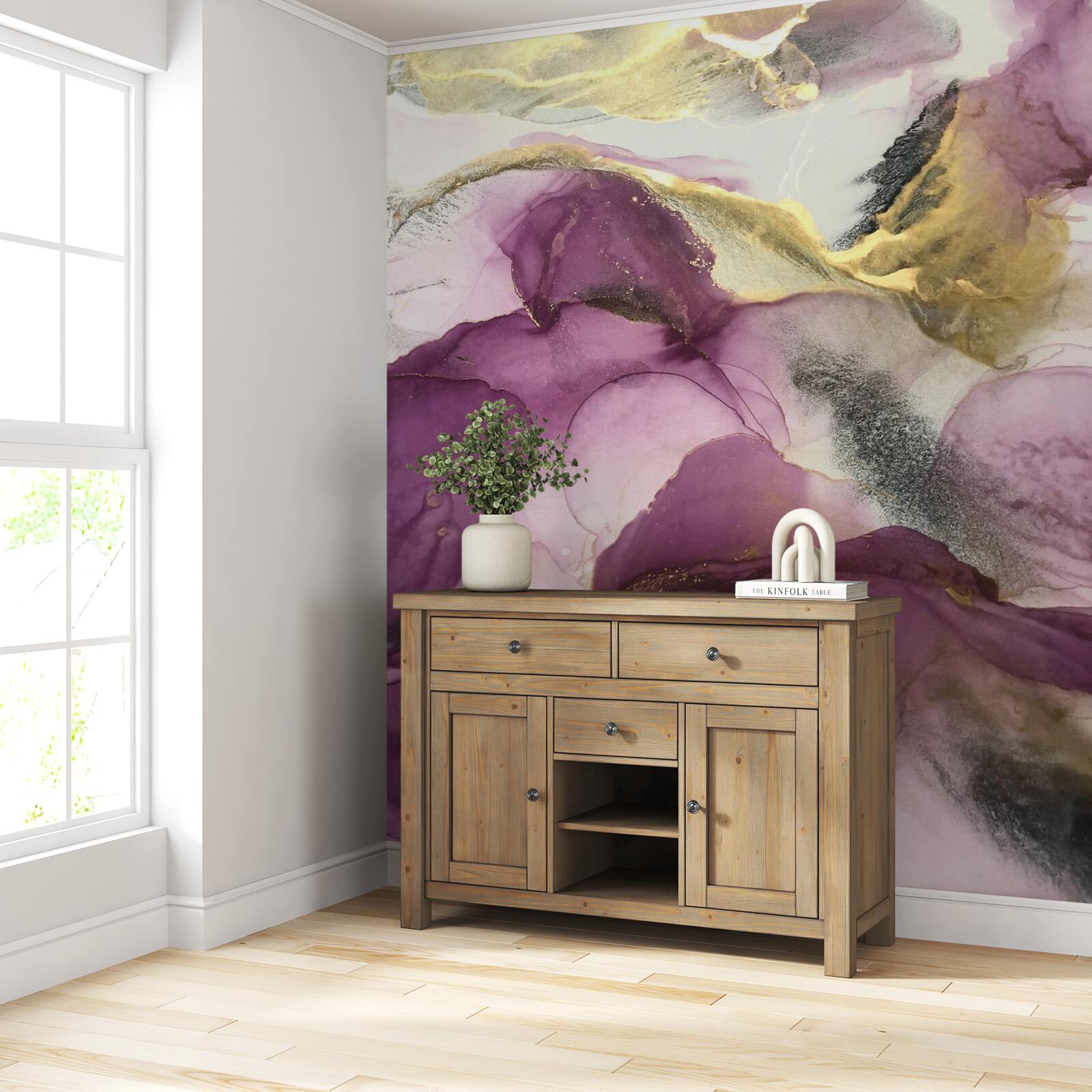 Fototapeta abstrakcia v podobe vtákov na fialových listoch