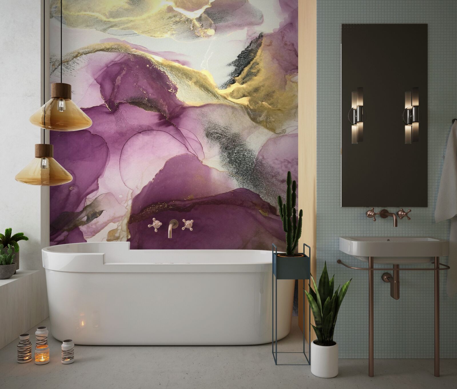 Fototapeta abstrakcia v podobe vtákov na fialových listoch