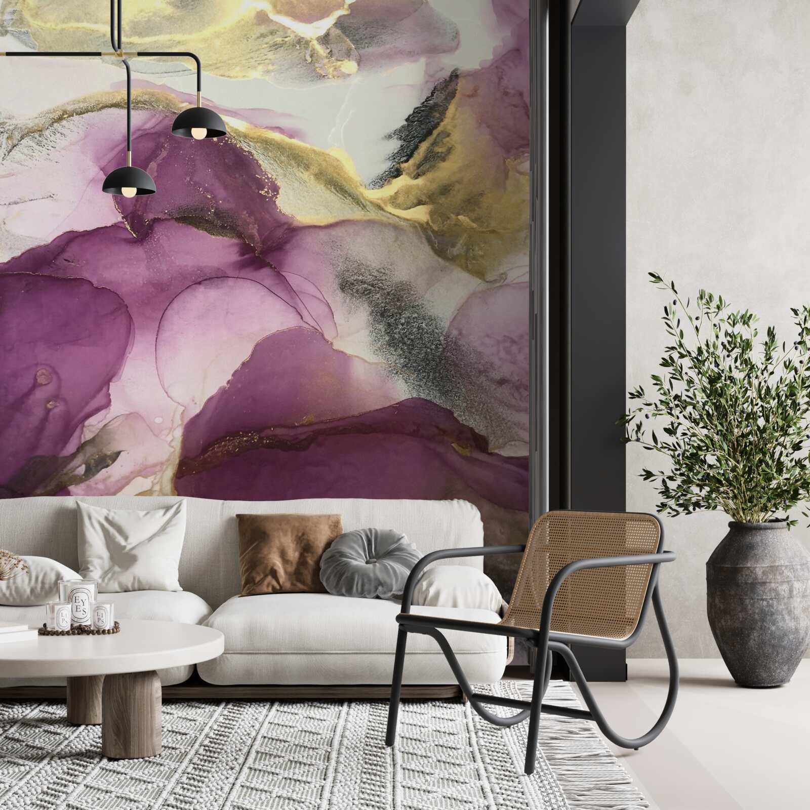 Fototapeta abstrakcia v podobe vtákov na fialových listoch