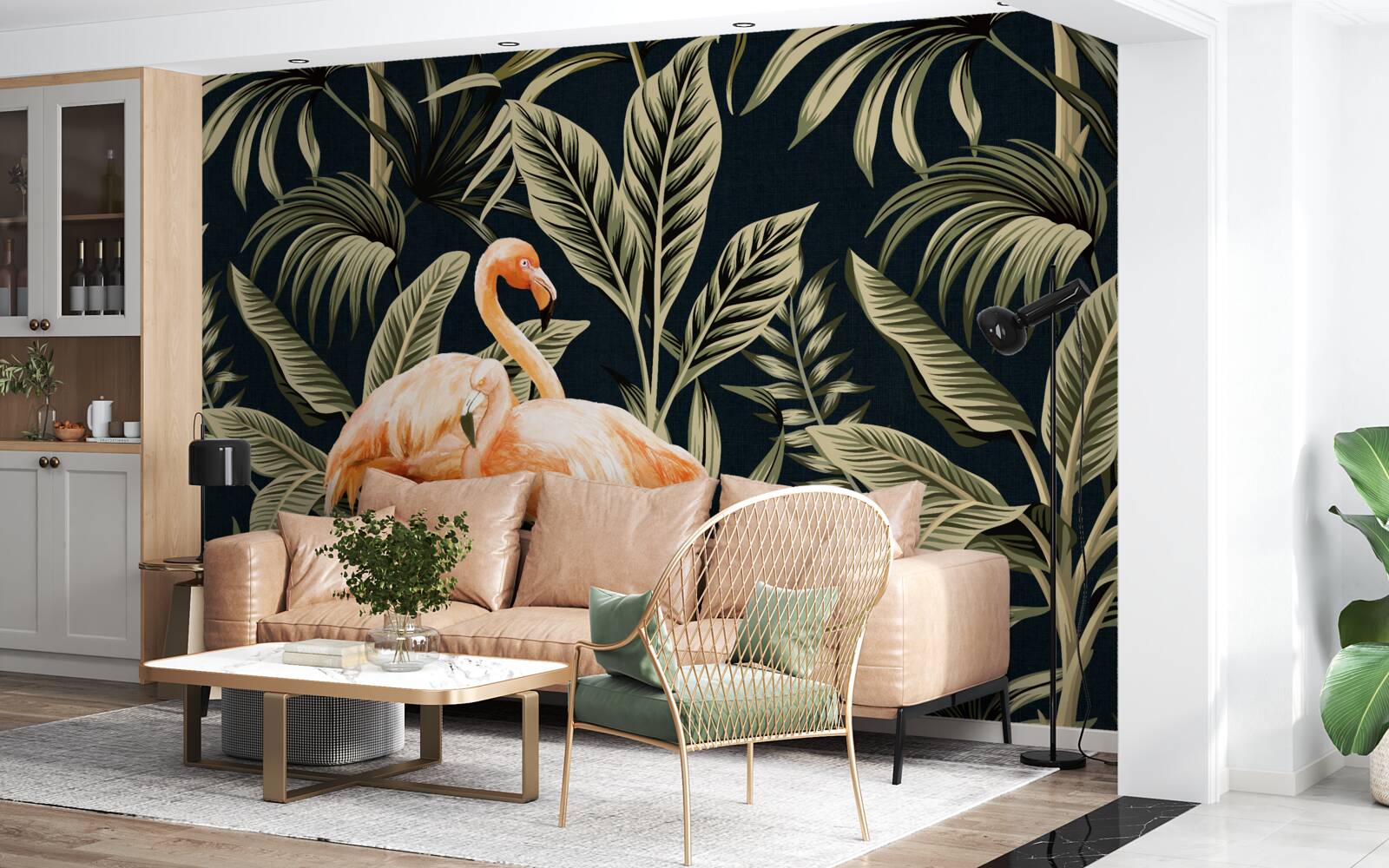 Fototapeta ružové plameniaky chodia po lese