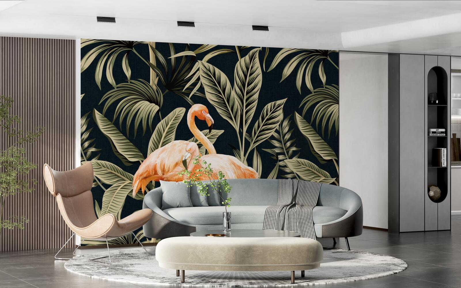 Fototapeta ružové plameniaky chodia po lese