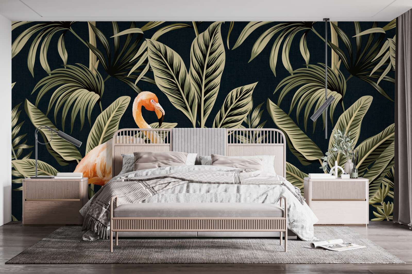 Fototapeta ružové plameniaky chodia po lese