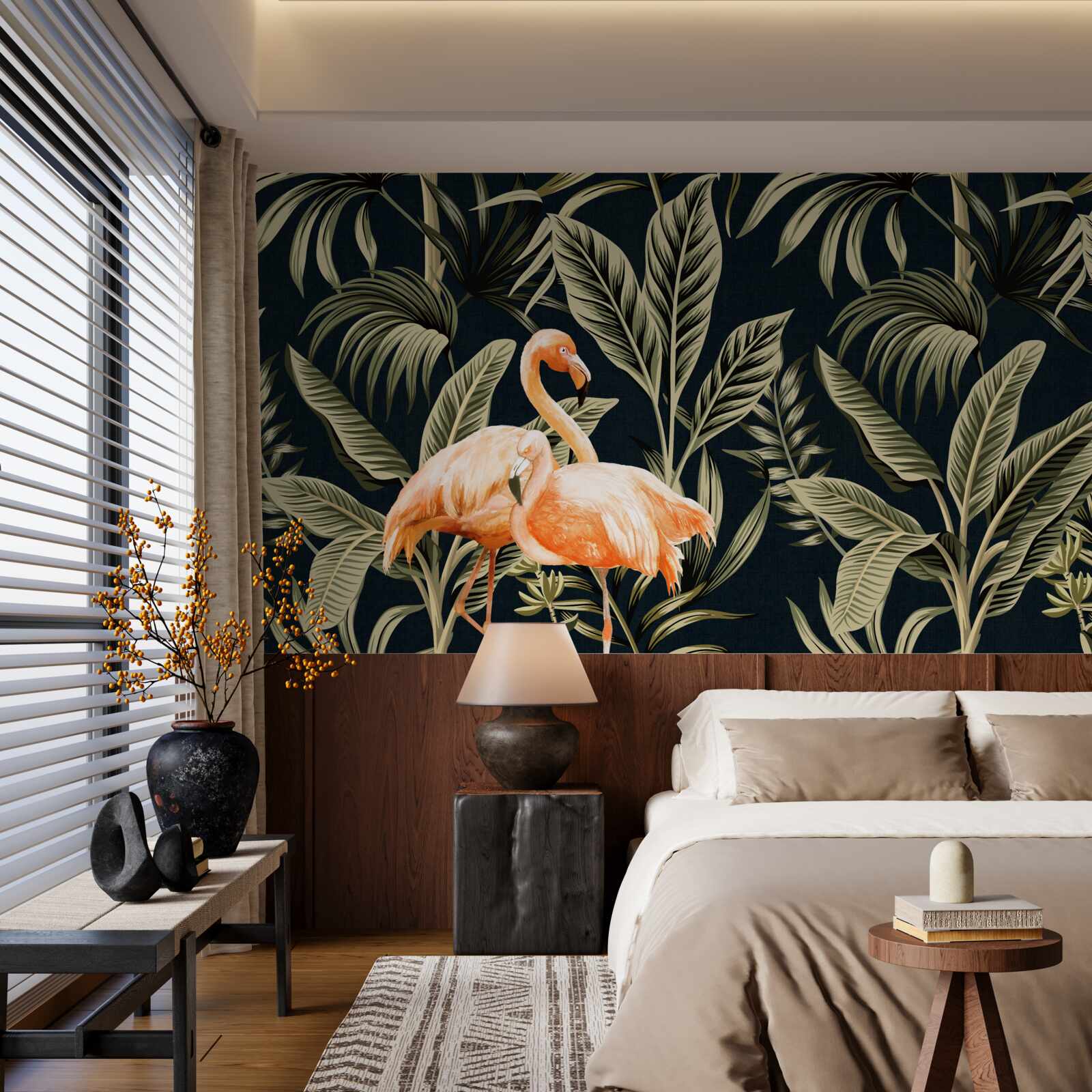 Fototapeta ružové plameniaky chodia po lese