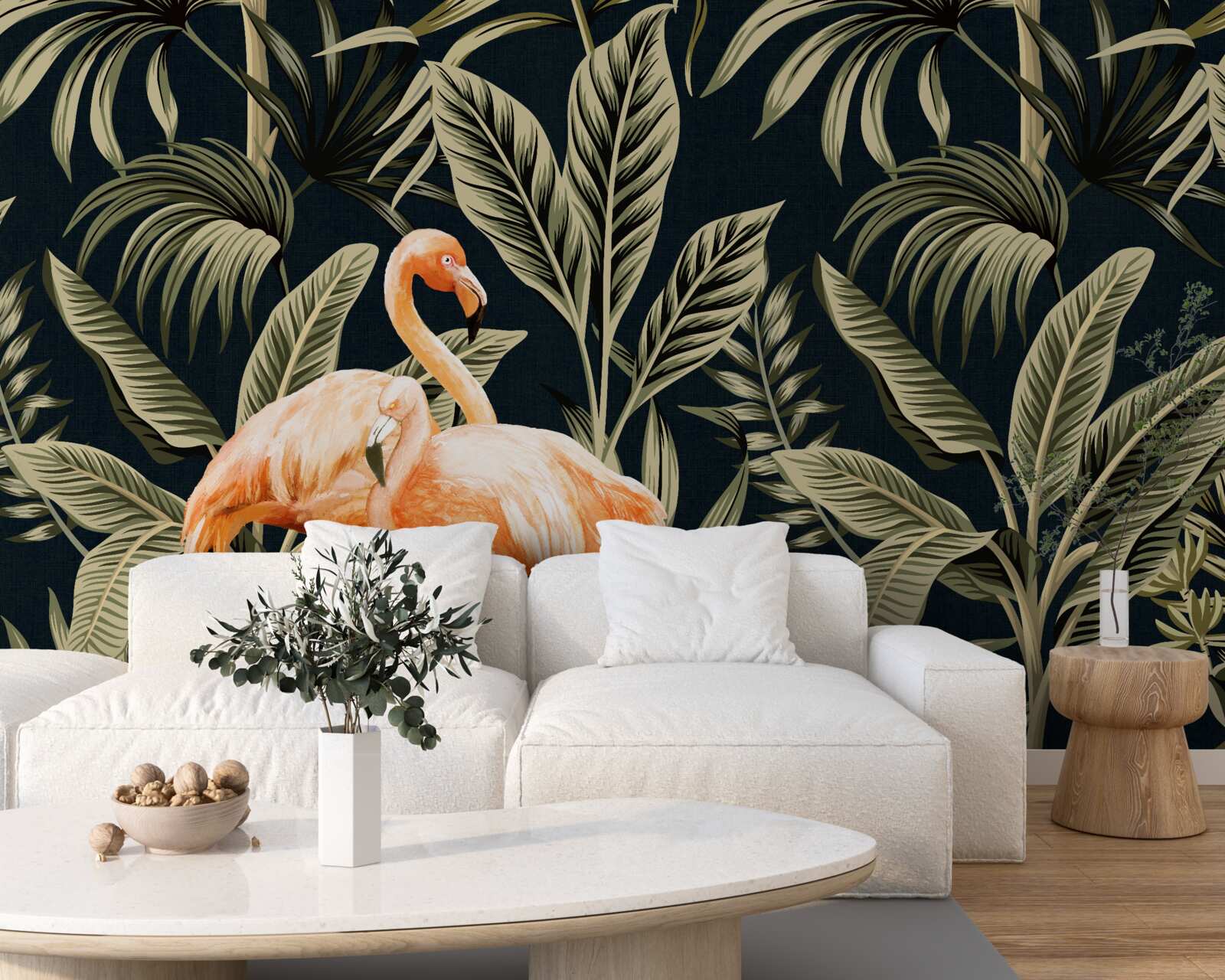 Fototapeta ružové plameniaky chodia po lese