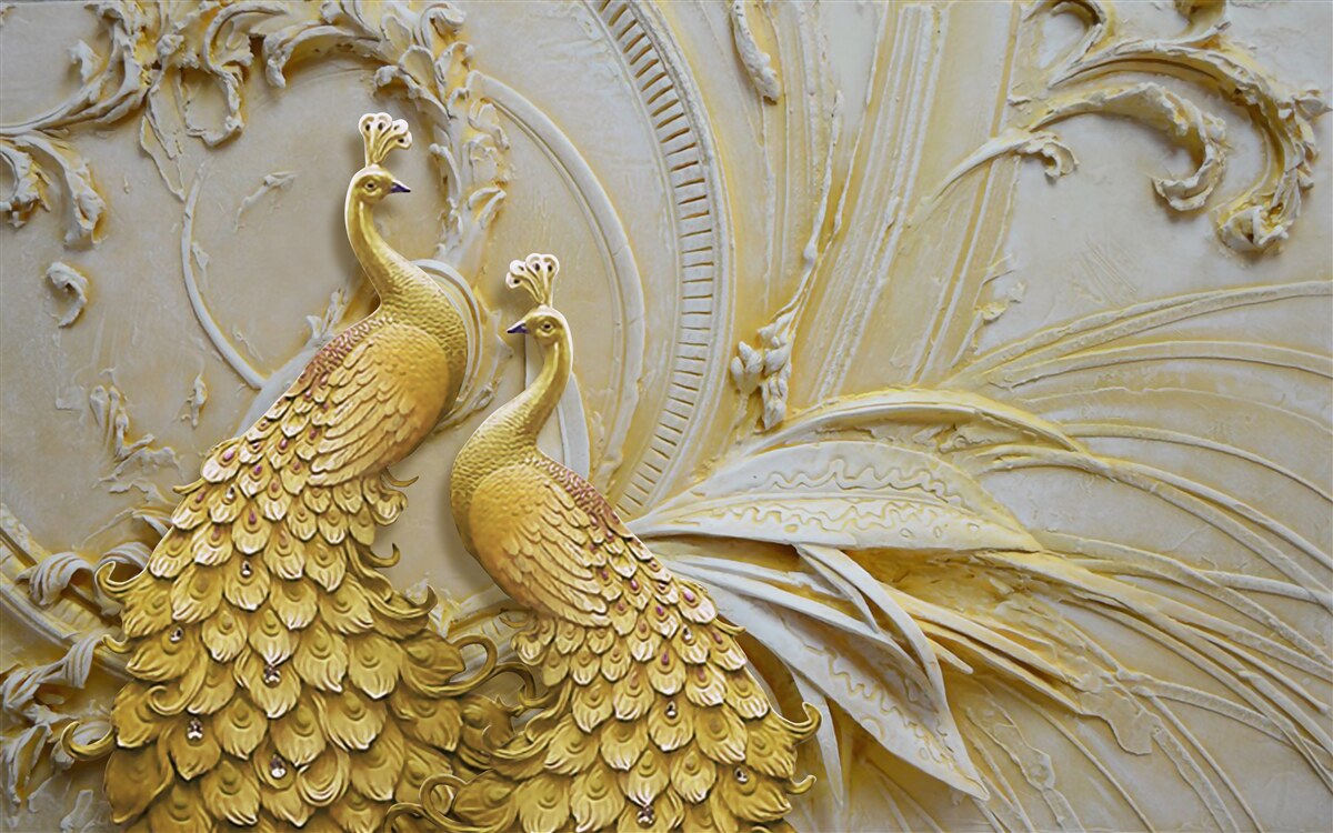 Fototapeta objemový pár zlatých pávov