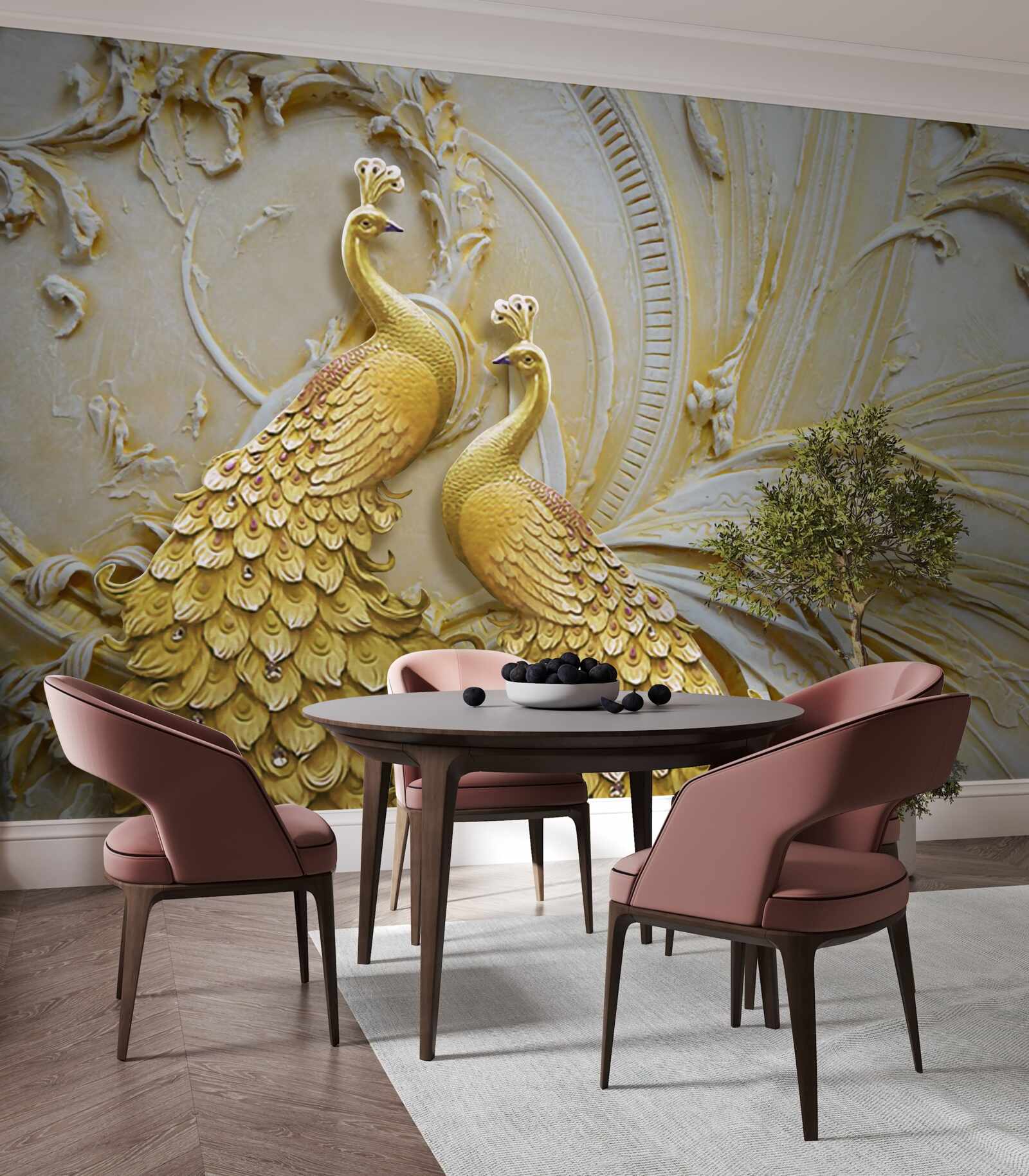 Fototapeta objemový pár zlatých pávov