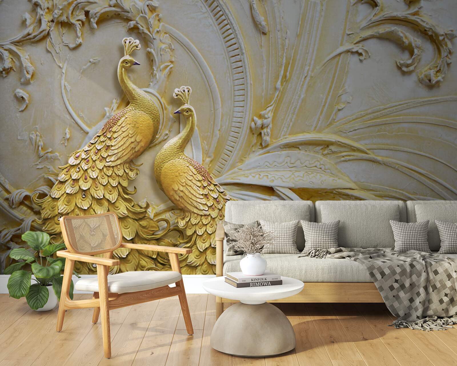 Fototapeta objemový pár zlatých pávov