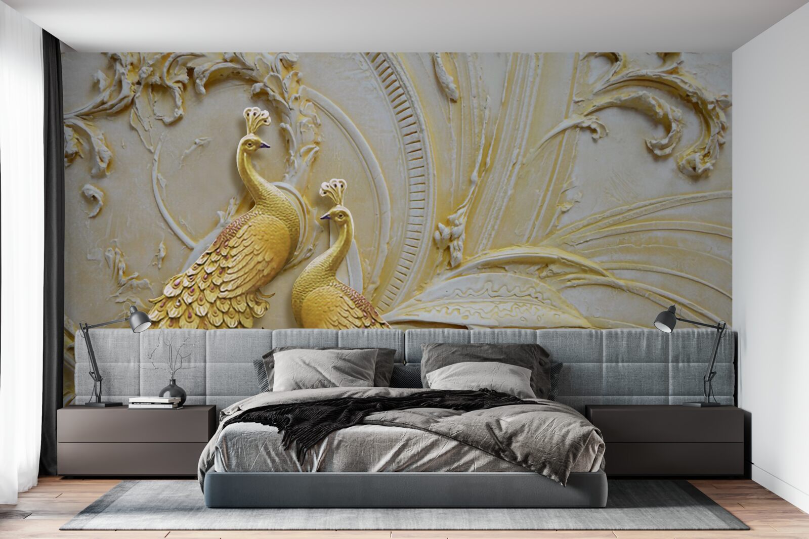 Fototapeta objemový pár zlatých pávov