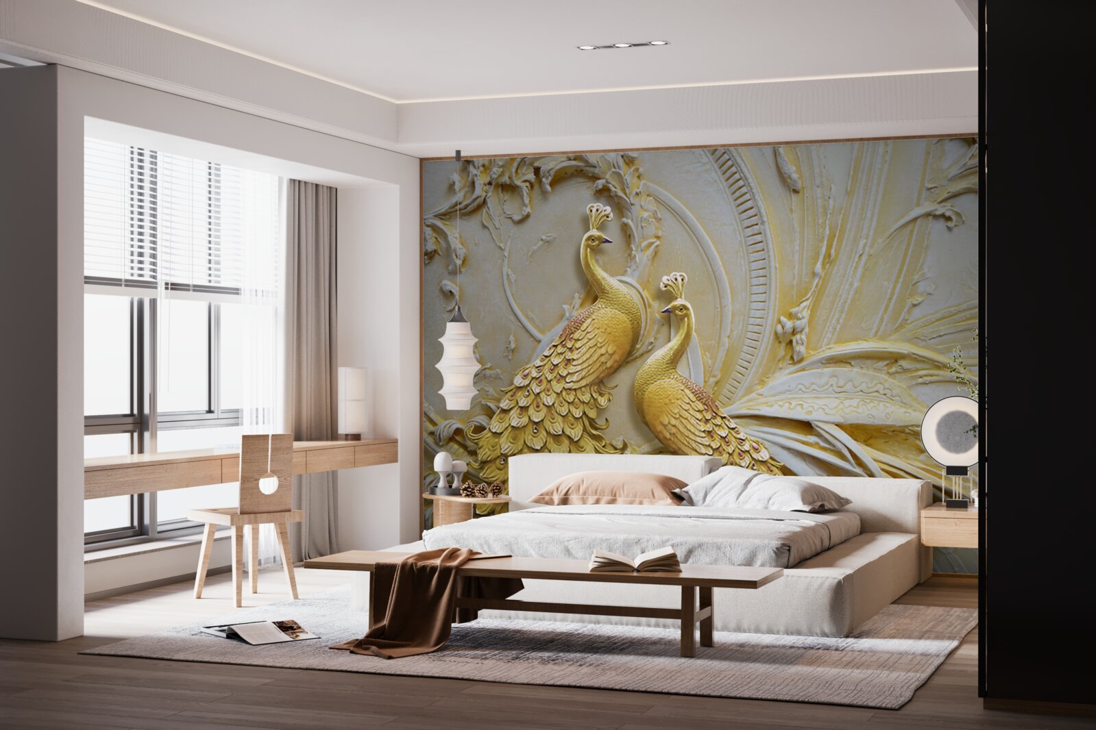 Fototapeta objemový pár zlatých pávov