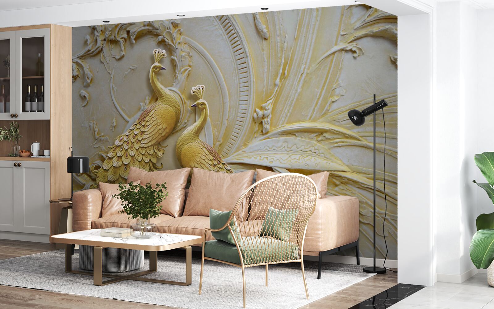 Fototapeta objemový pár zlatých pávov