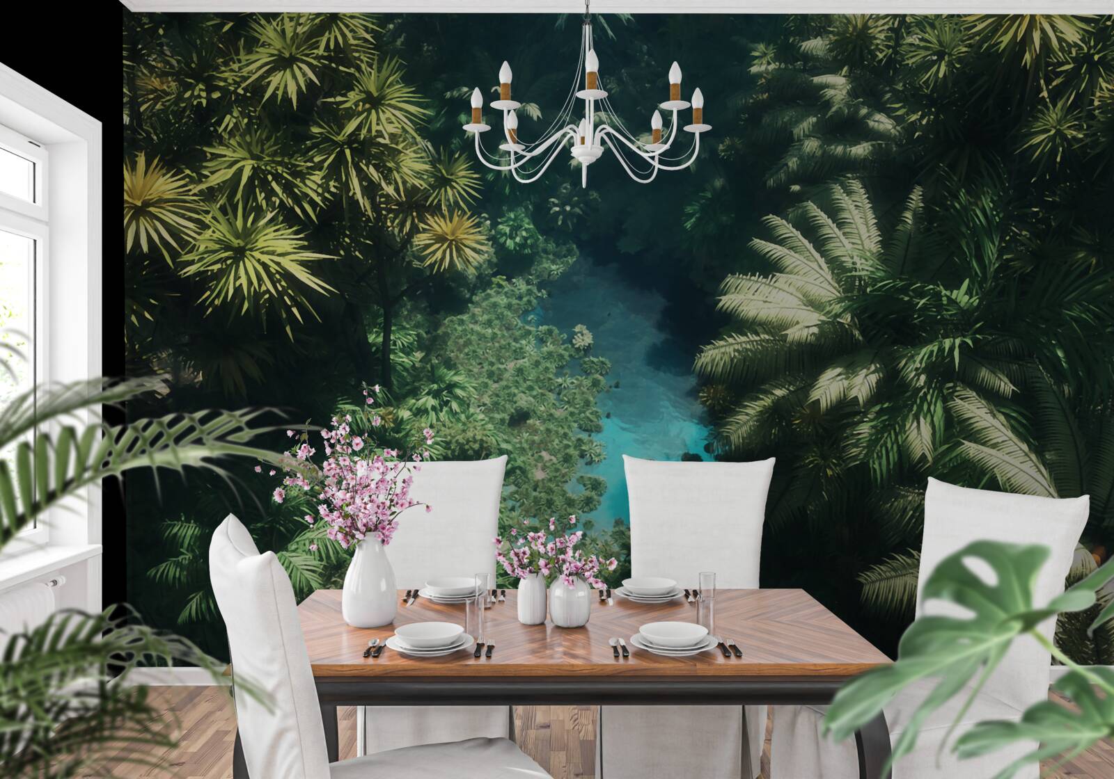 Fototapeta nočná obloha s tropickými rastlinami