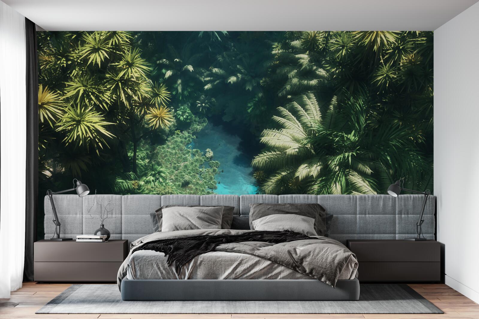 Fototapeta nočná obloha s tropickými rastlinami