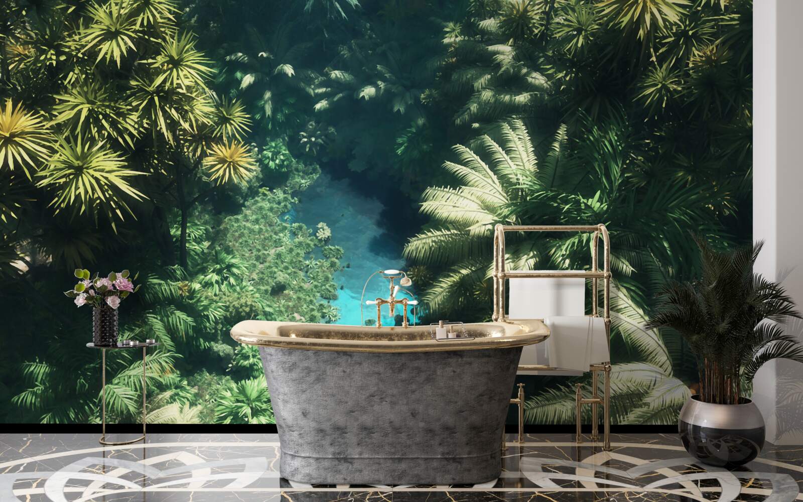 Fototapeta nočná obloha s tropickými rastlinami