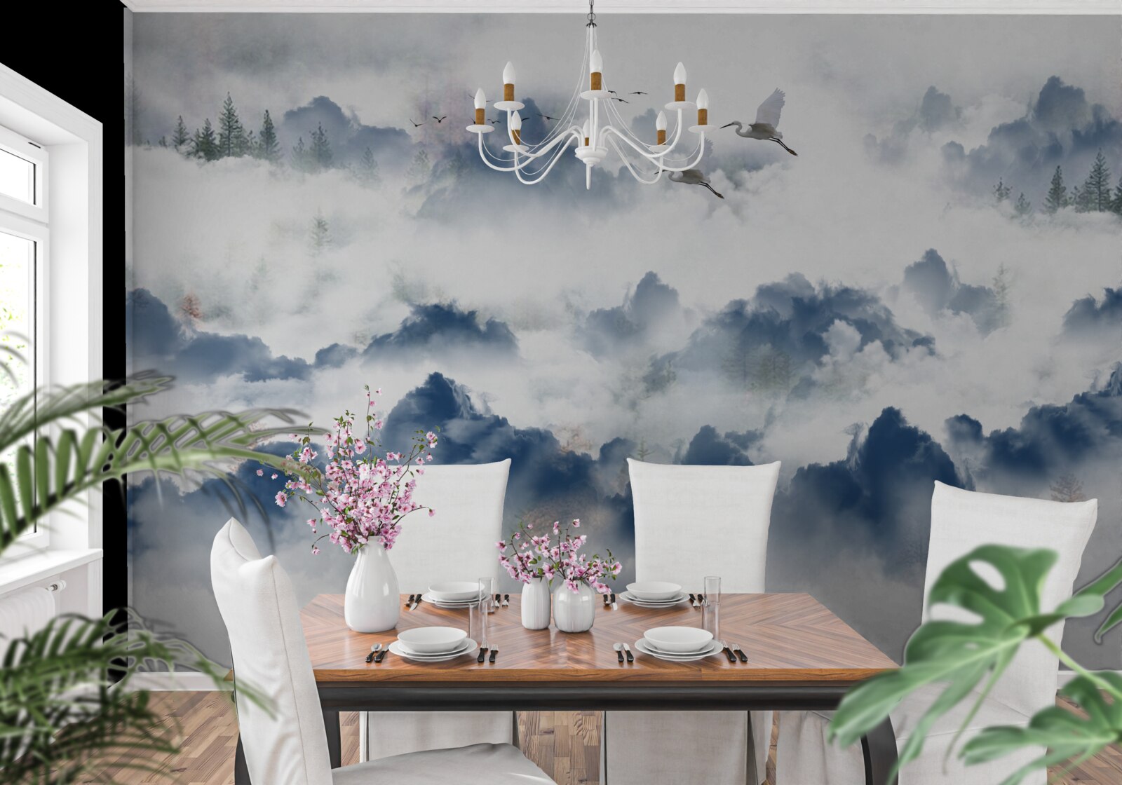 Fototapeta ponad hmlisté štíty pohorí prelietavajú pernaté tvory