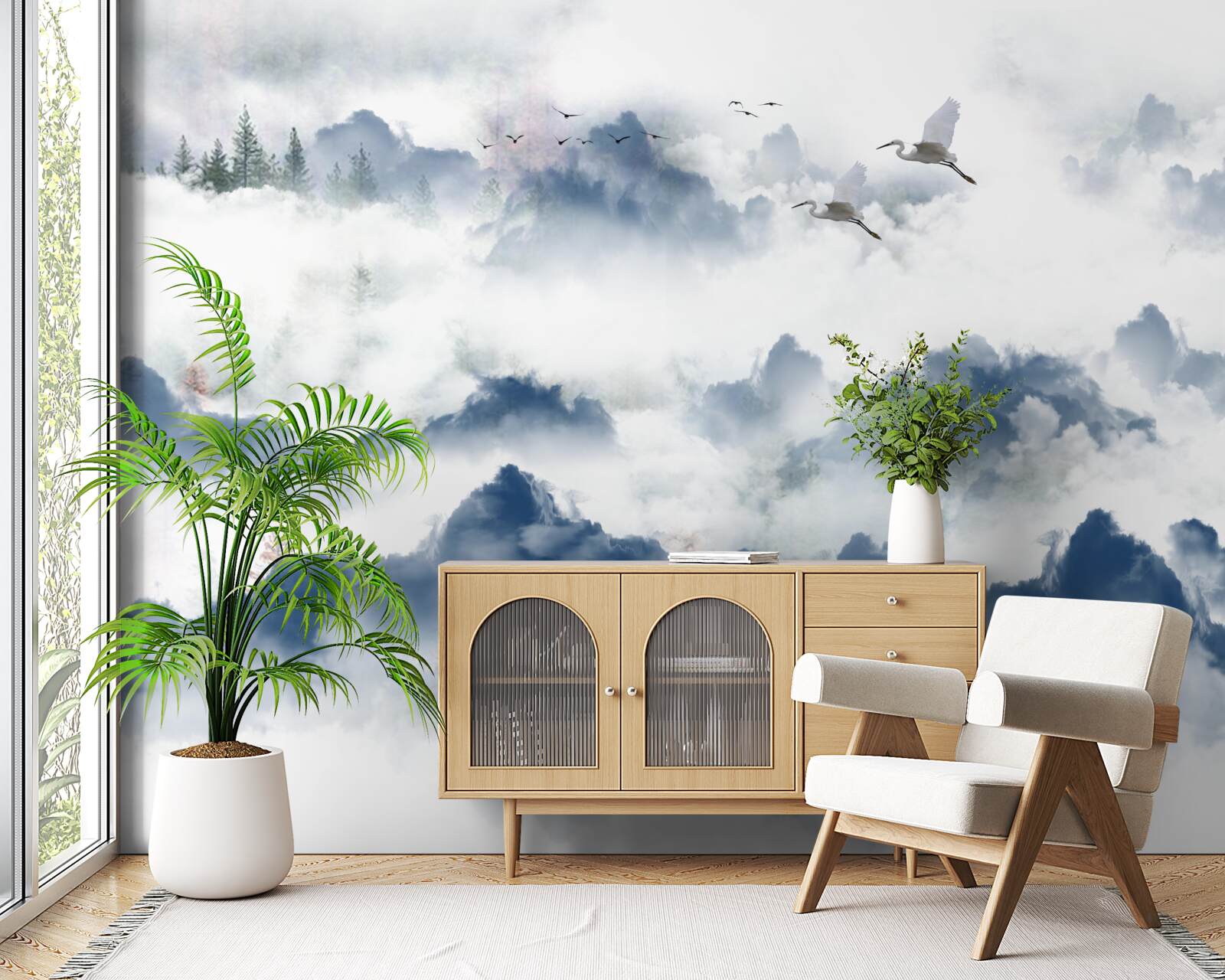 Fototapeta ponad hmlisté štíty pohorí prelietavajú pernaté tvory