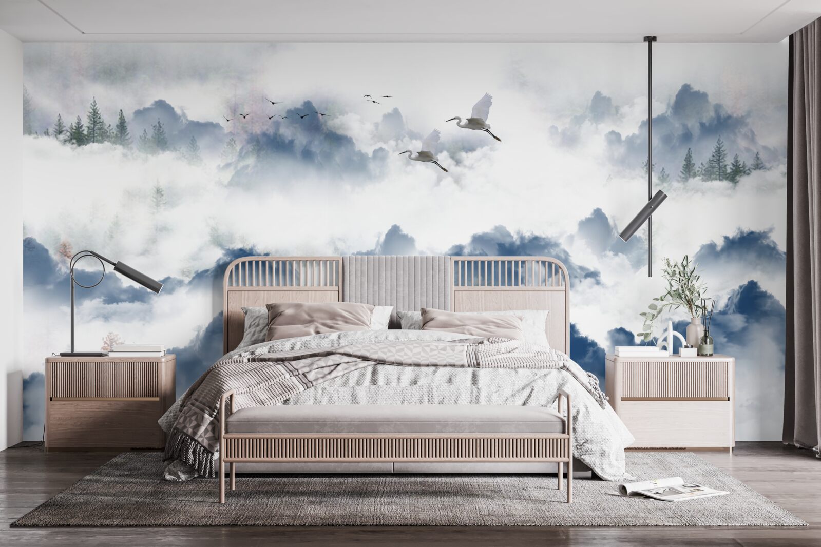 Fototapeta ponad hmlisté štíty pohorí prelietavajú pernaté tvory