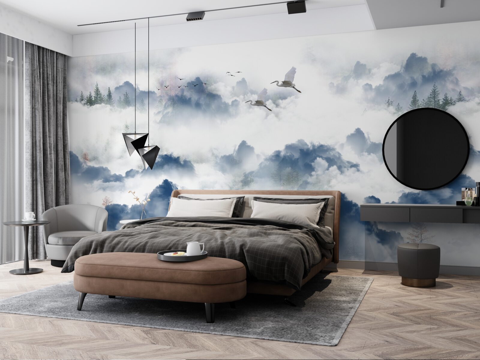 Fototapeta ponad hmlisté štíty pohorí prelietavajú pernaté tvory