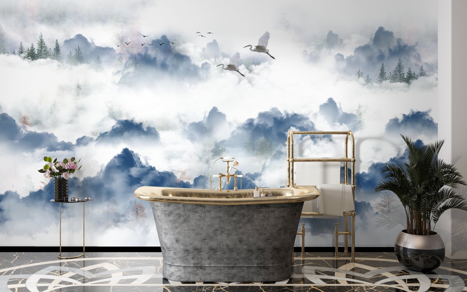 Fototapeta ponad hmlisté štíty pohorí prelietavajú pernaté tvory