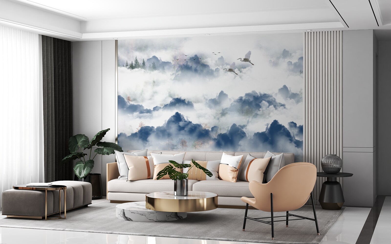 Fototapeta ponad hmlisté štíty pohorí prelietavajú pernaté tvory