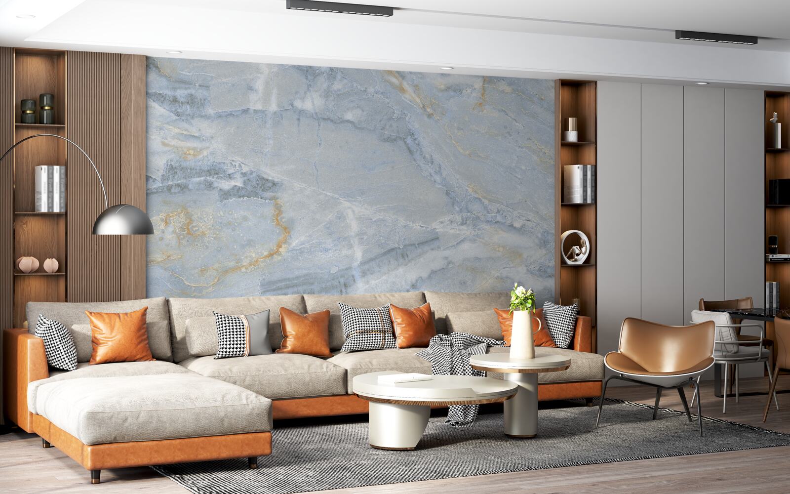 Fototapeta šedo-čierne vlny so zlatými obrysmi