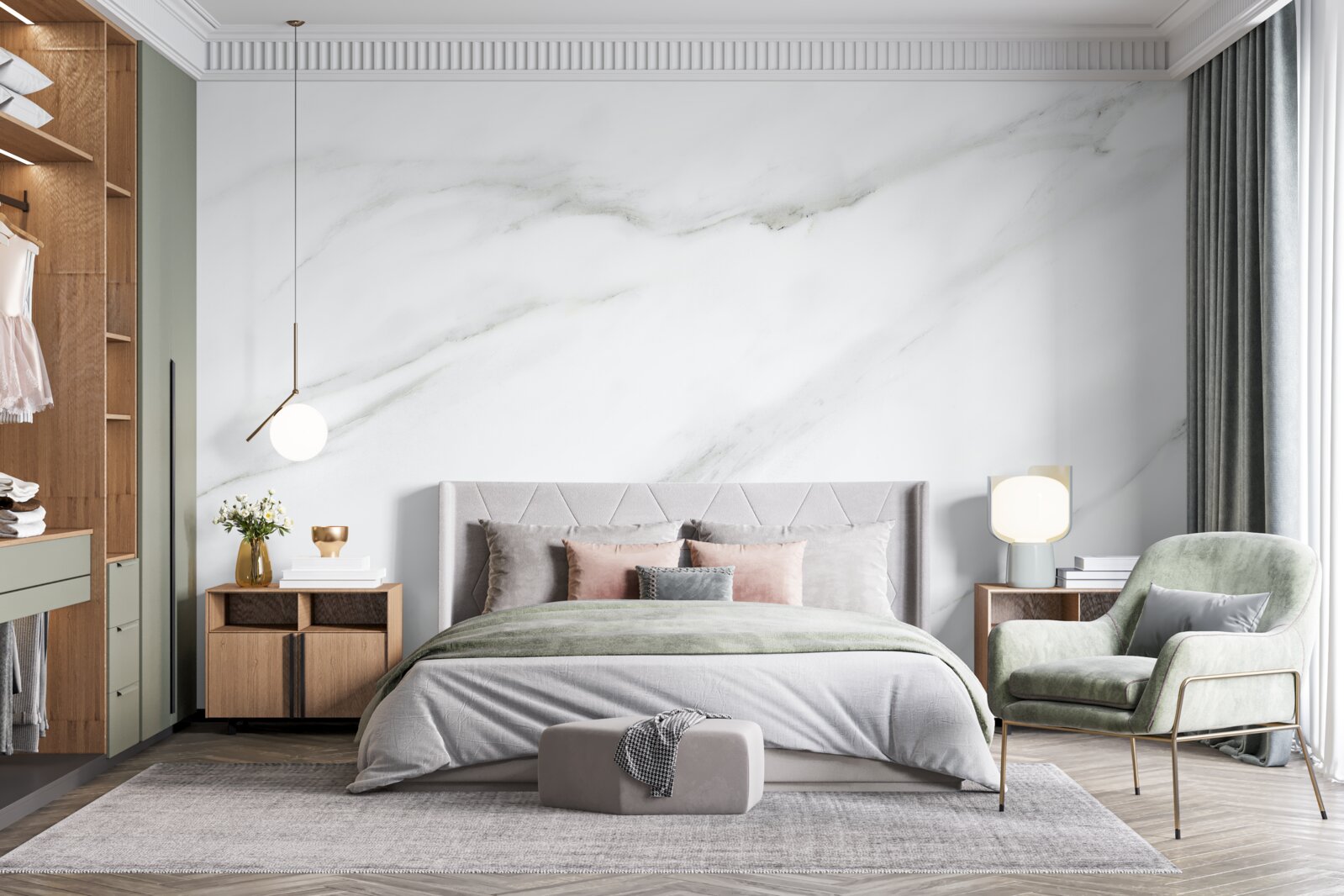 Fototapeta Snehovo biely mramor so sivými vlnitými vzormi