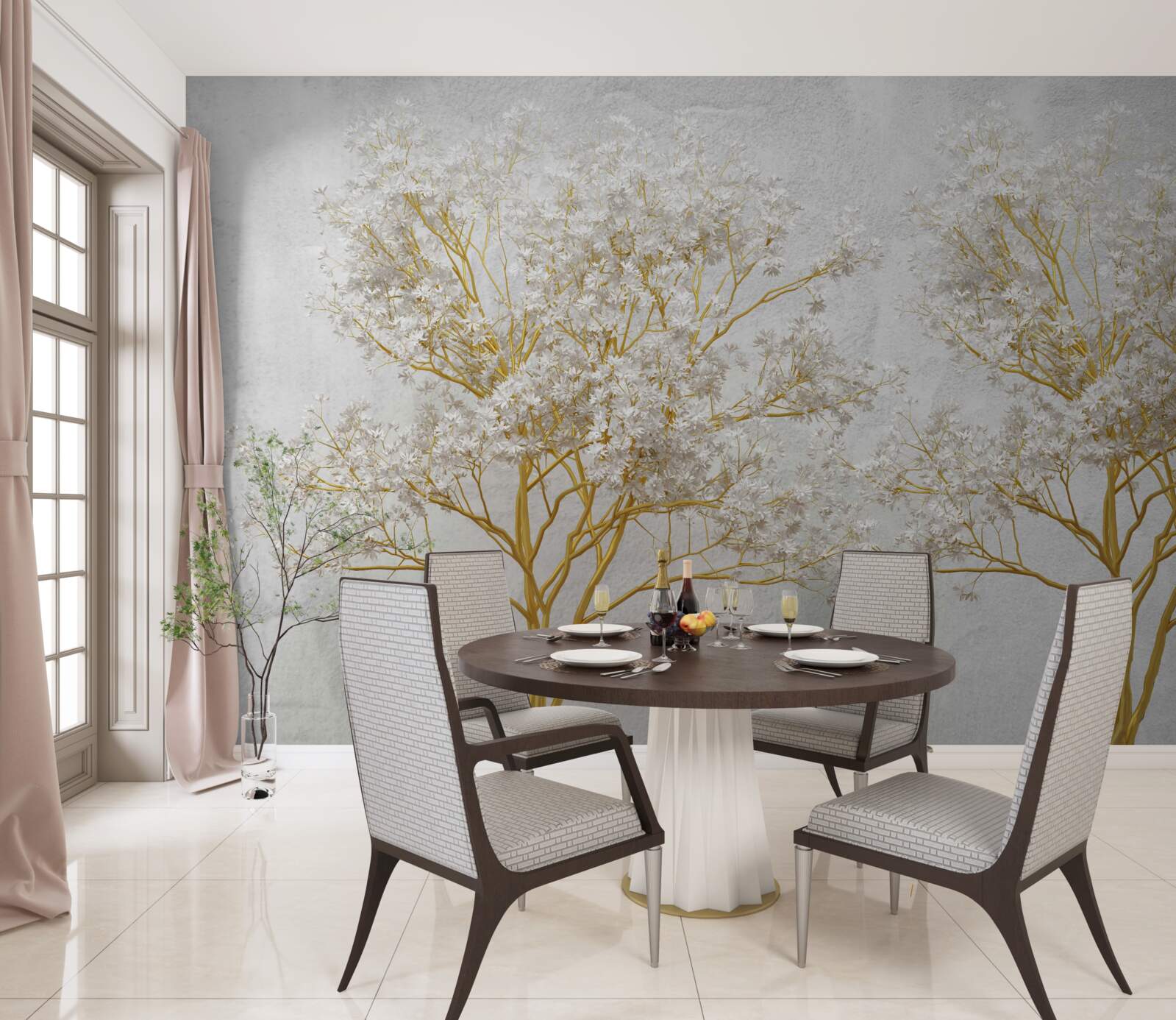 Fototapeta stromy v bielej farbe na jeseň