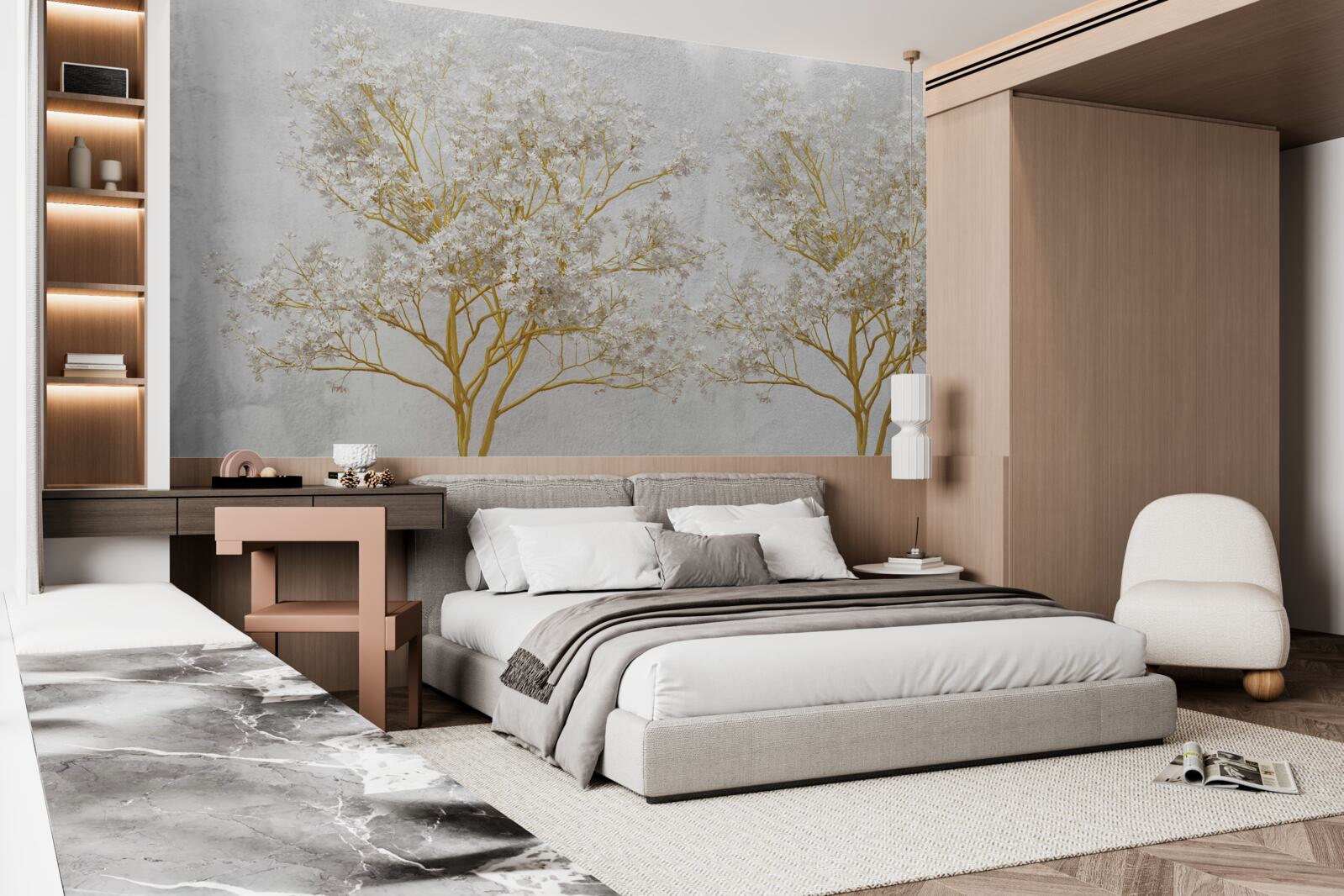 Fototapeta stromy v bielej farbe na jeseň