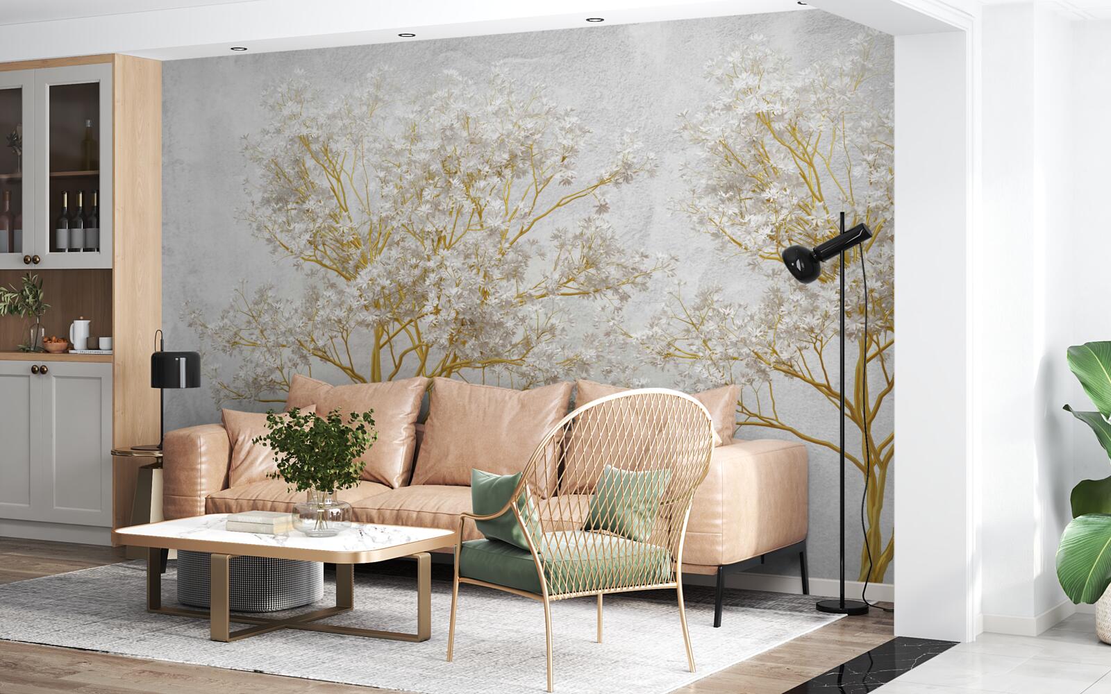 Fototapeta stromy v bielej farbe na jeseň