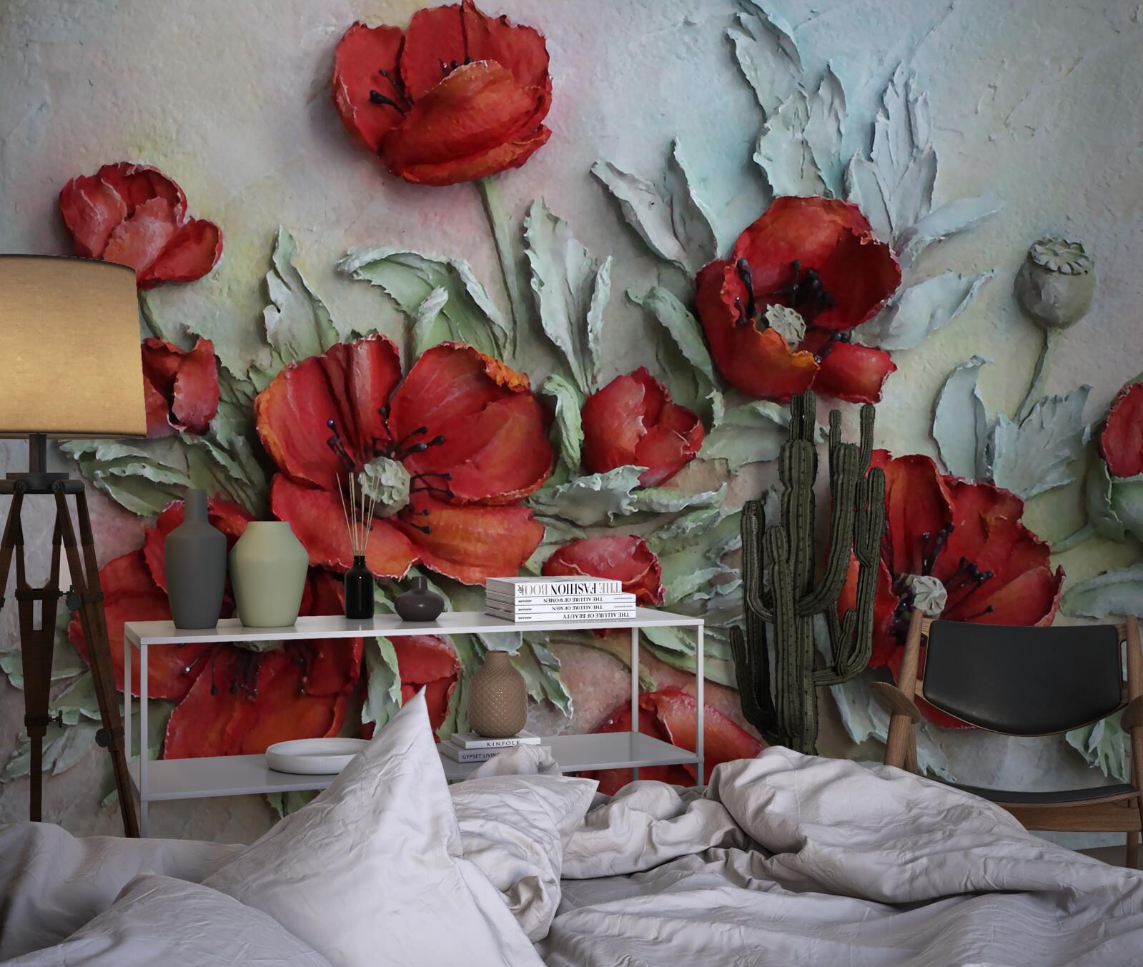 Fototapeta svetločervené maky s textúrovanou štruktúrou