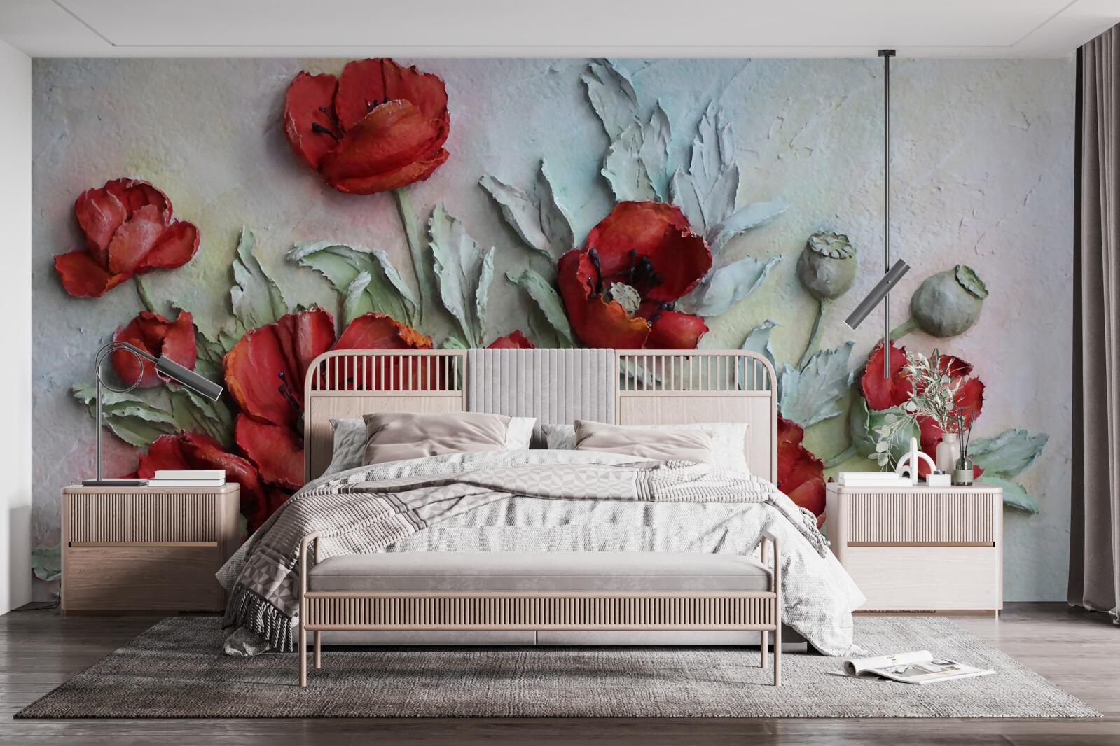 Fototapeta svetločervené maky s textúrovanou štruktúrou