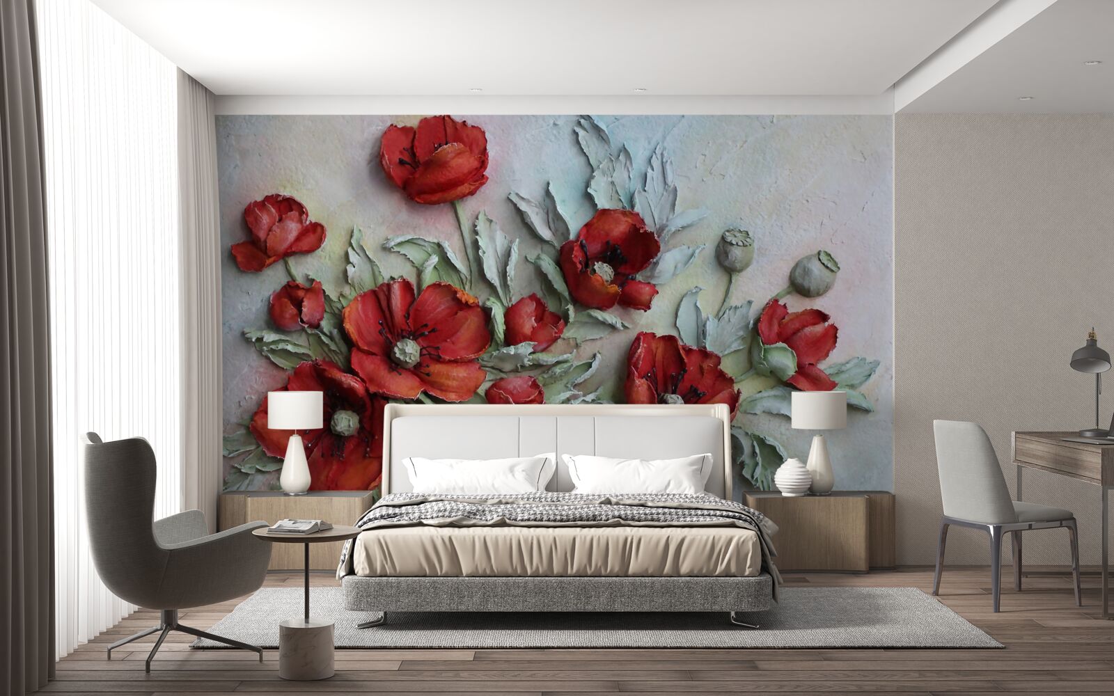 Fototapeta svetločervené maky s textúrovanou štruktúrou