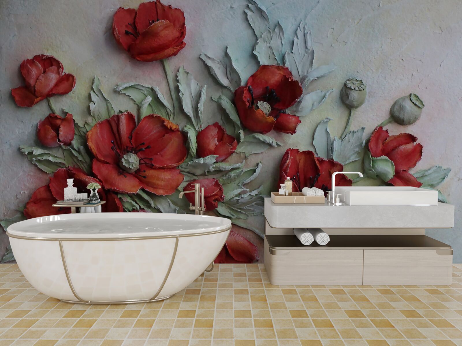 Fototapeta svetločervené maky s textúrovanou štruktúrou