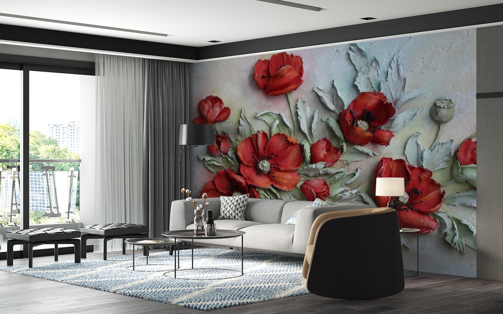 Fototapeta svetločervené maky s textúrovanou štruktúrou