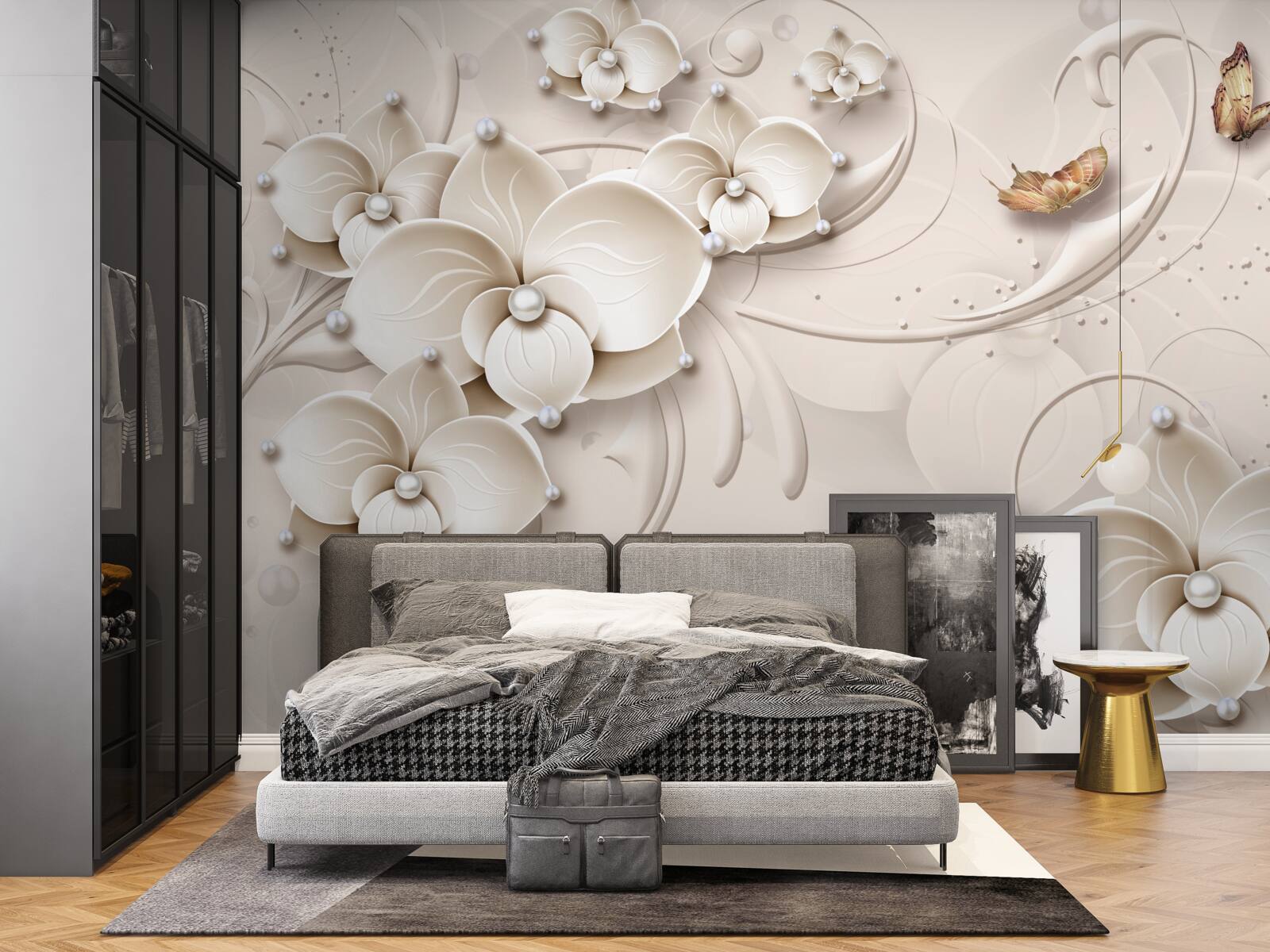 Fototapeta motýle a konáre snehovo bielej orchidey