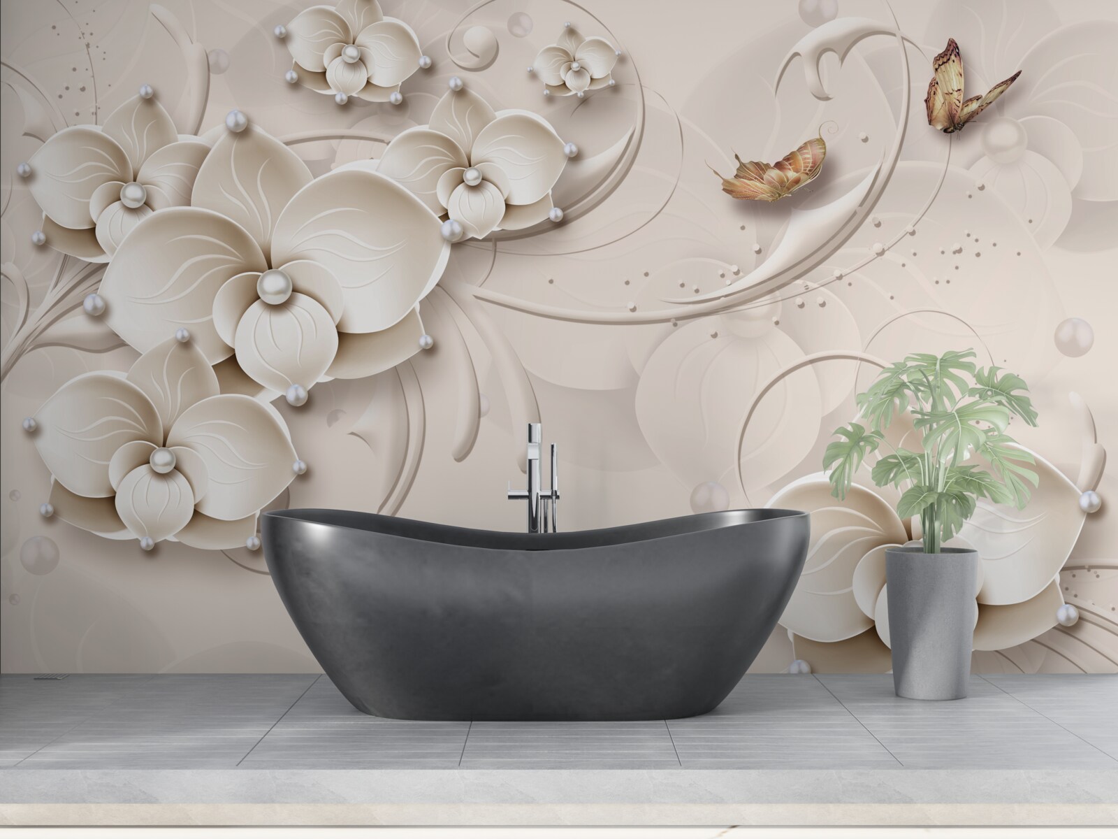 Fototapeta motýle a konáre snehovo bielej orchidey