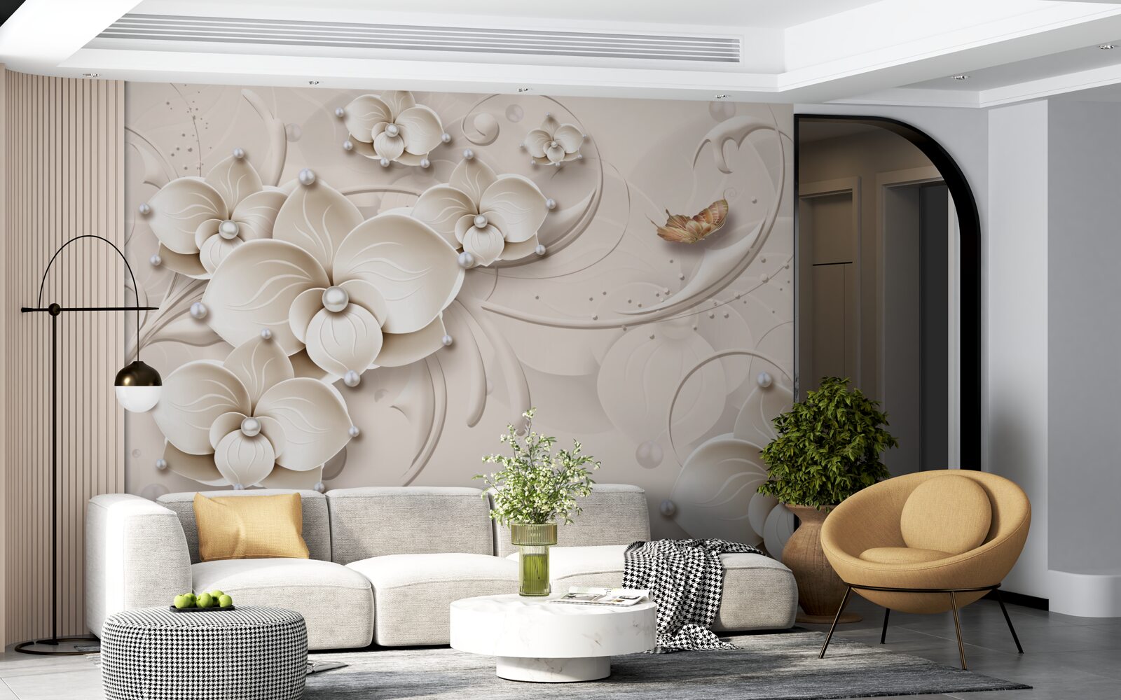 Fototapeta motýle a konáre snehovo bielej orchidey