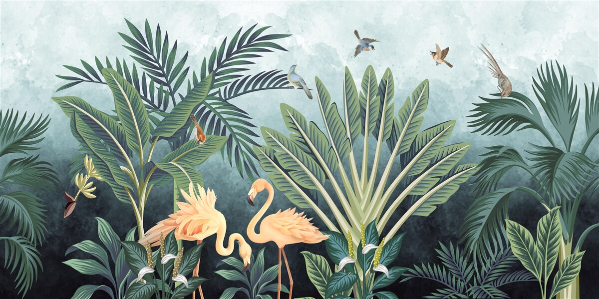 Fototapeta ružové plameniaky žiaria na vode v džungli