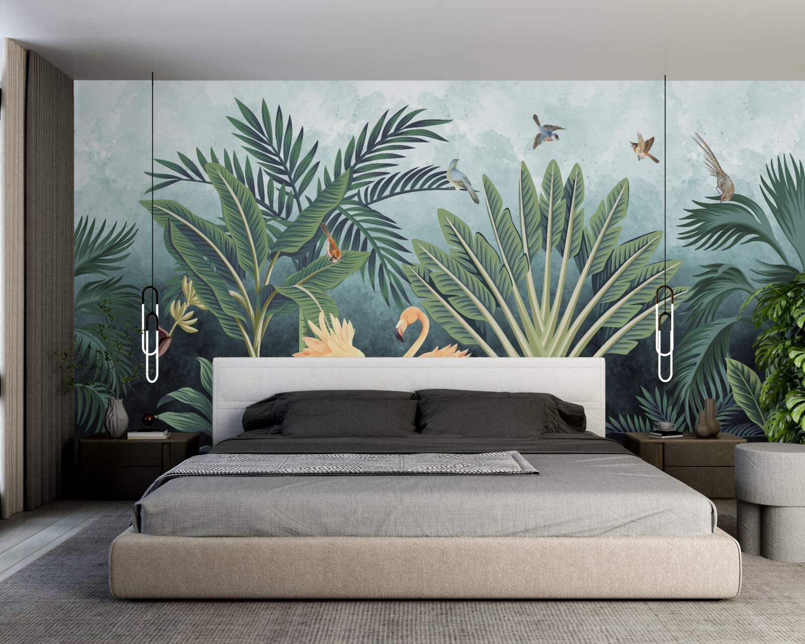 Fototapeta ružové plameniaky žiaria na vode v džungli