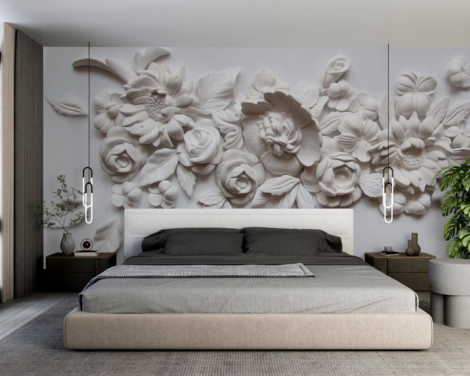 Fototapeta basreliéf s bielymi kvetmi