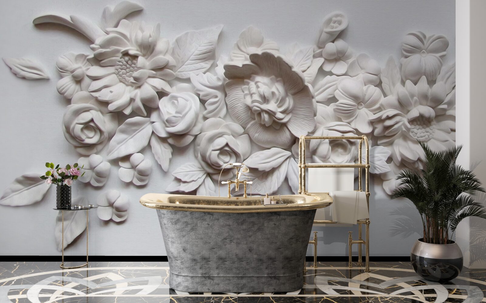 Fototapeta basreliéf s bielymi kvetmi