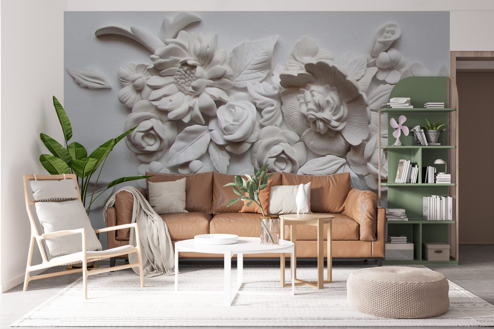 Fototapeta basreliéf s bielymi kvetmi