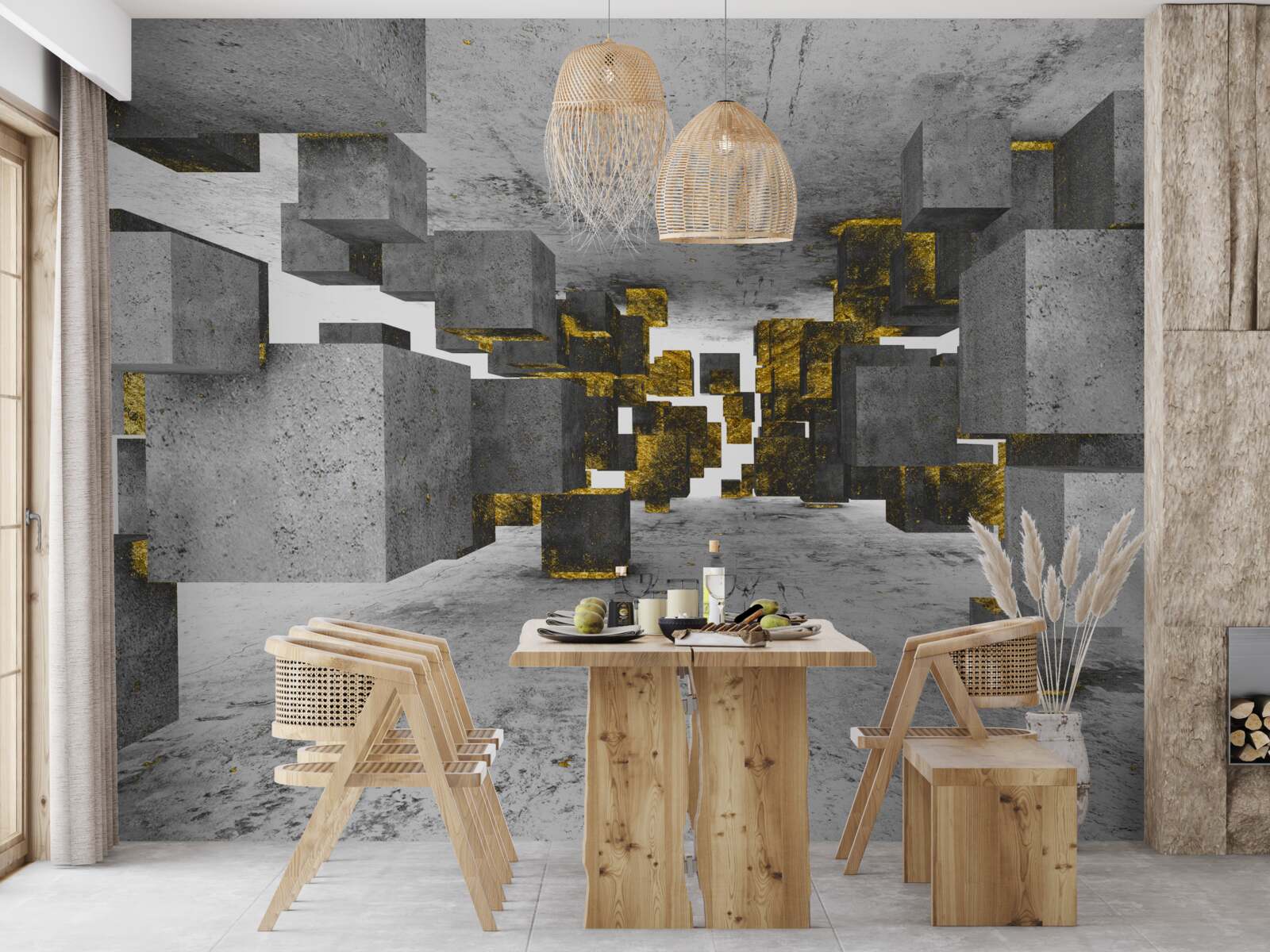 Fototapeta kocky vznášajúce sa vo vzduchu so zlatými detailmi